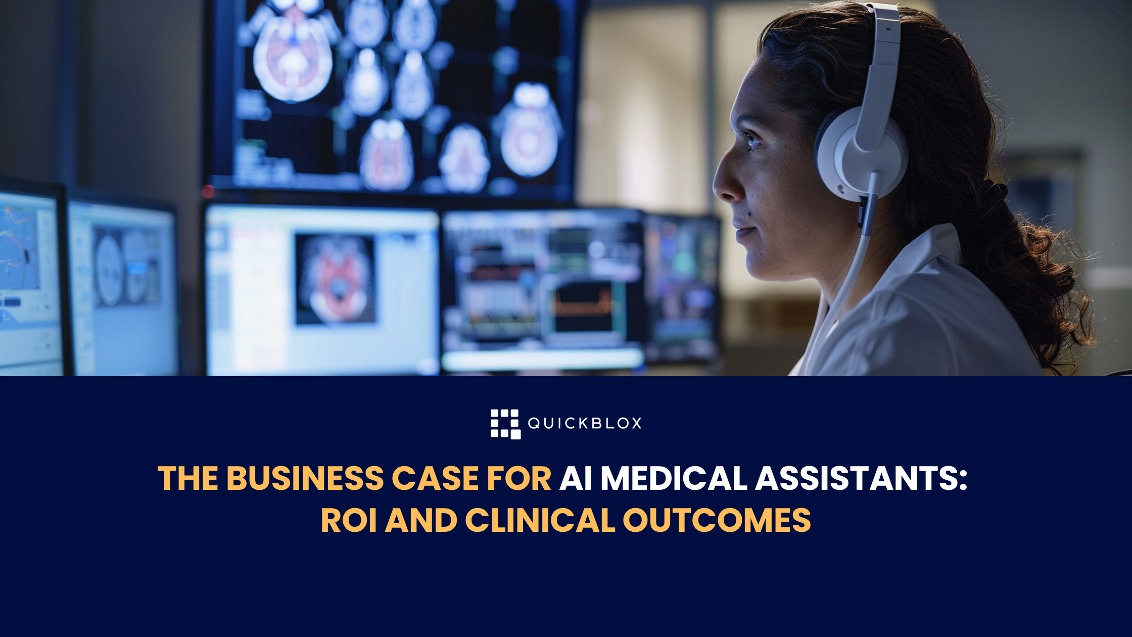 A healthcare professional looking at computer screens, using AI medical assistant to complete work.