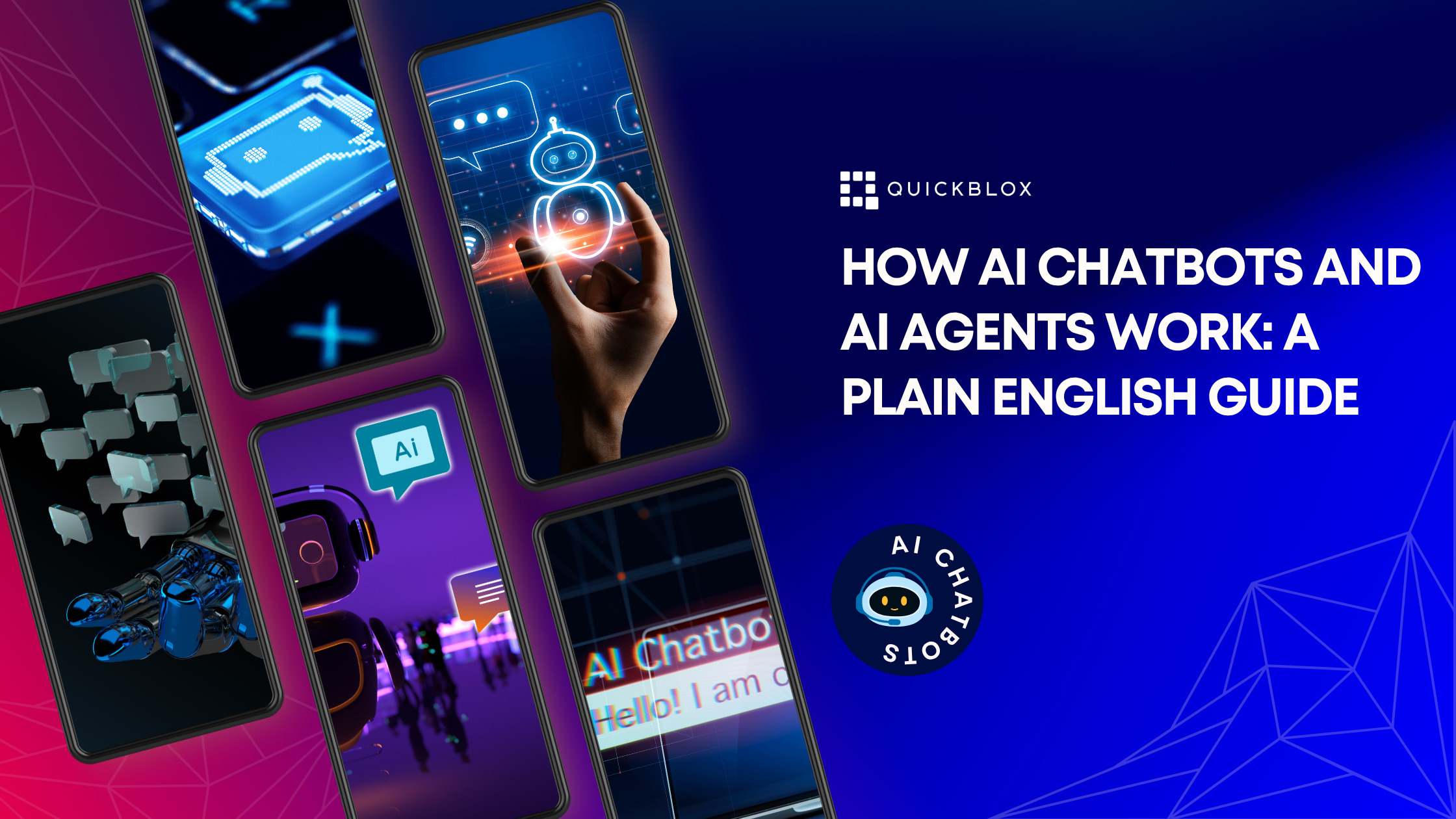 mobile phone screens with imagery of chatbots and AI agents