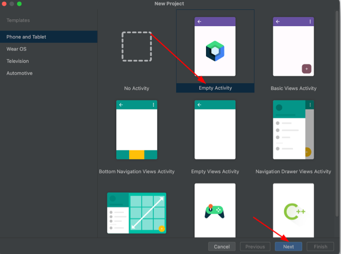 Android Studio dashboard