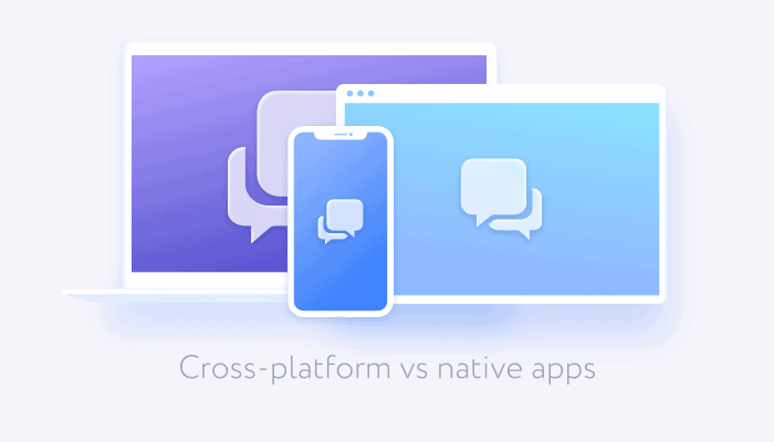 icons of web and mobile screens with chat bubbles