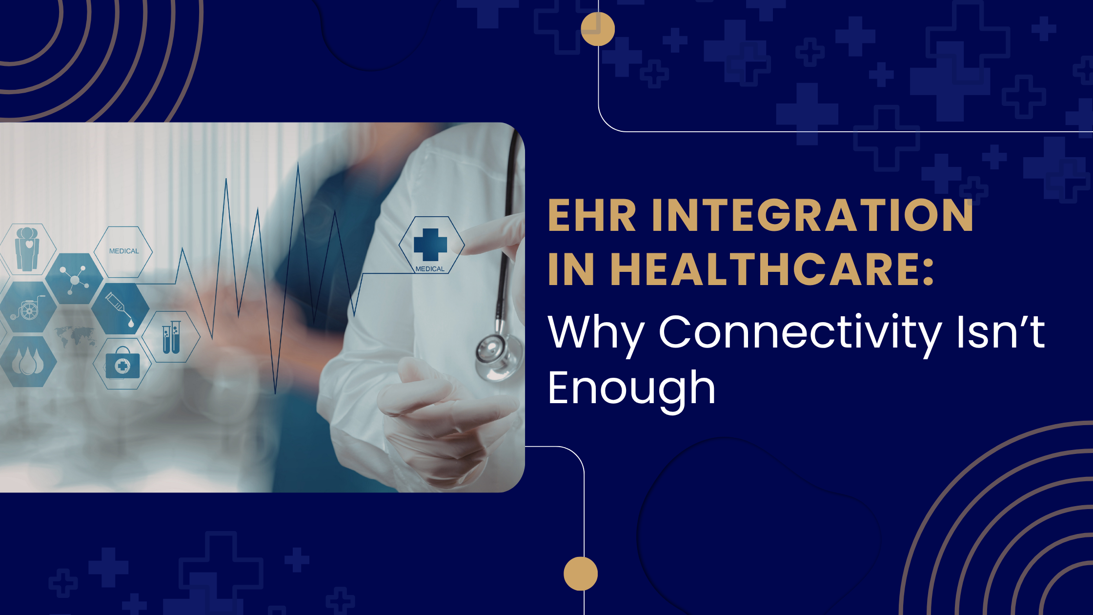 blurred background image of a doctor in a white coat with icons representing healthcare.