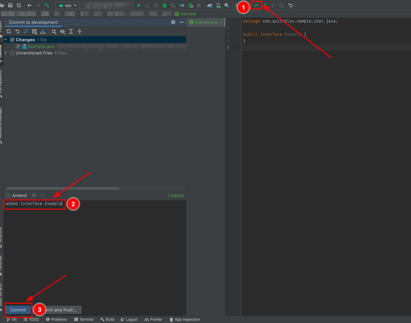 use commit command in Android Studio