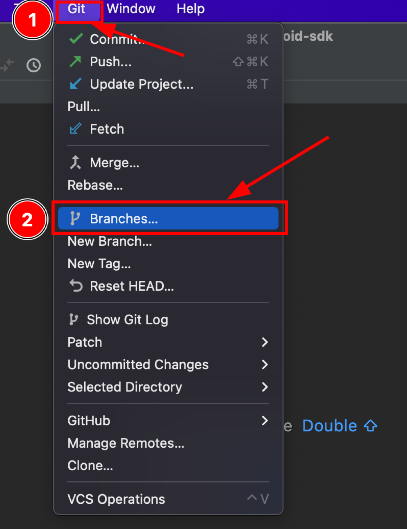 Create a new branch using Android Studio