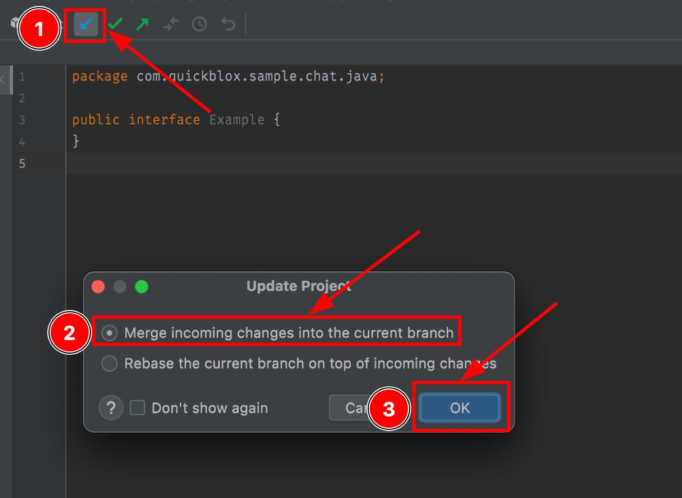 use the Pull command in Android Studio