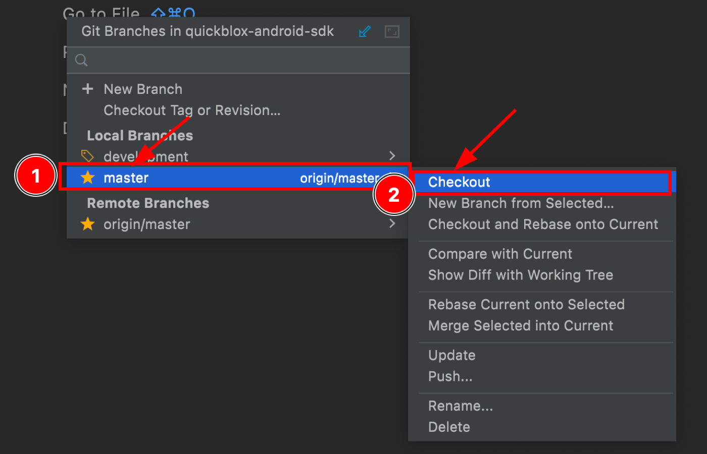 switch branches using Android Studio
