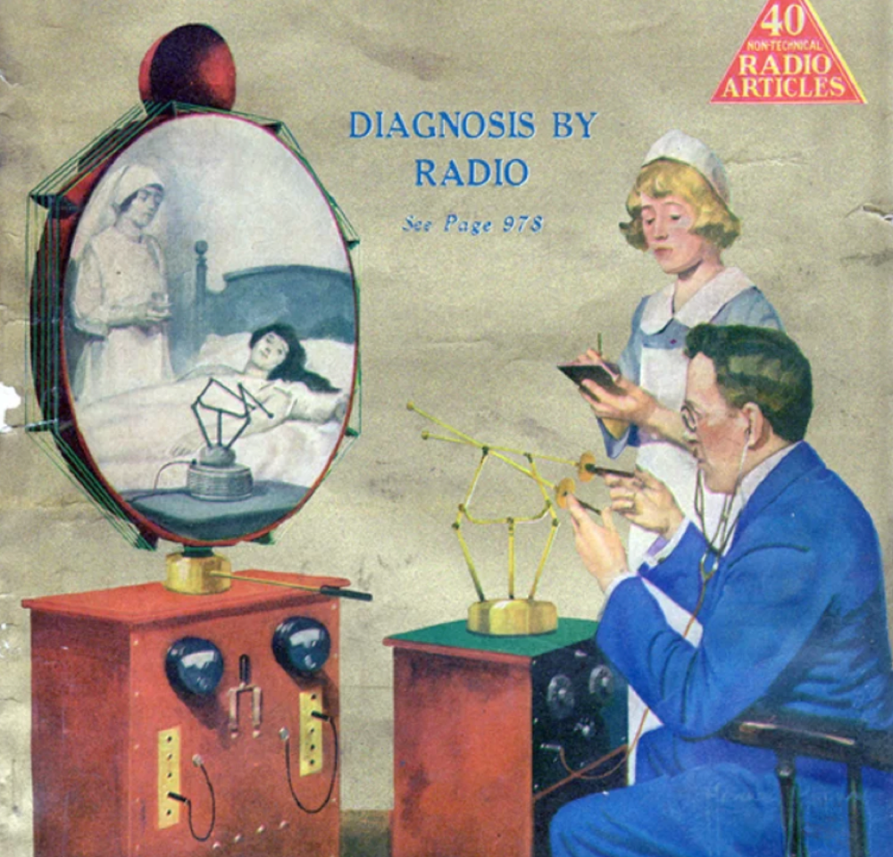 1925 cover of medical journal showing doctor treating a patient via a video screen