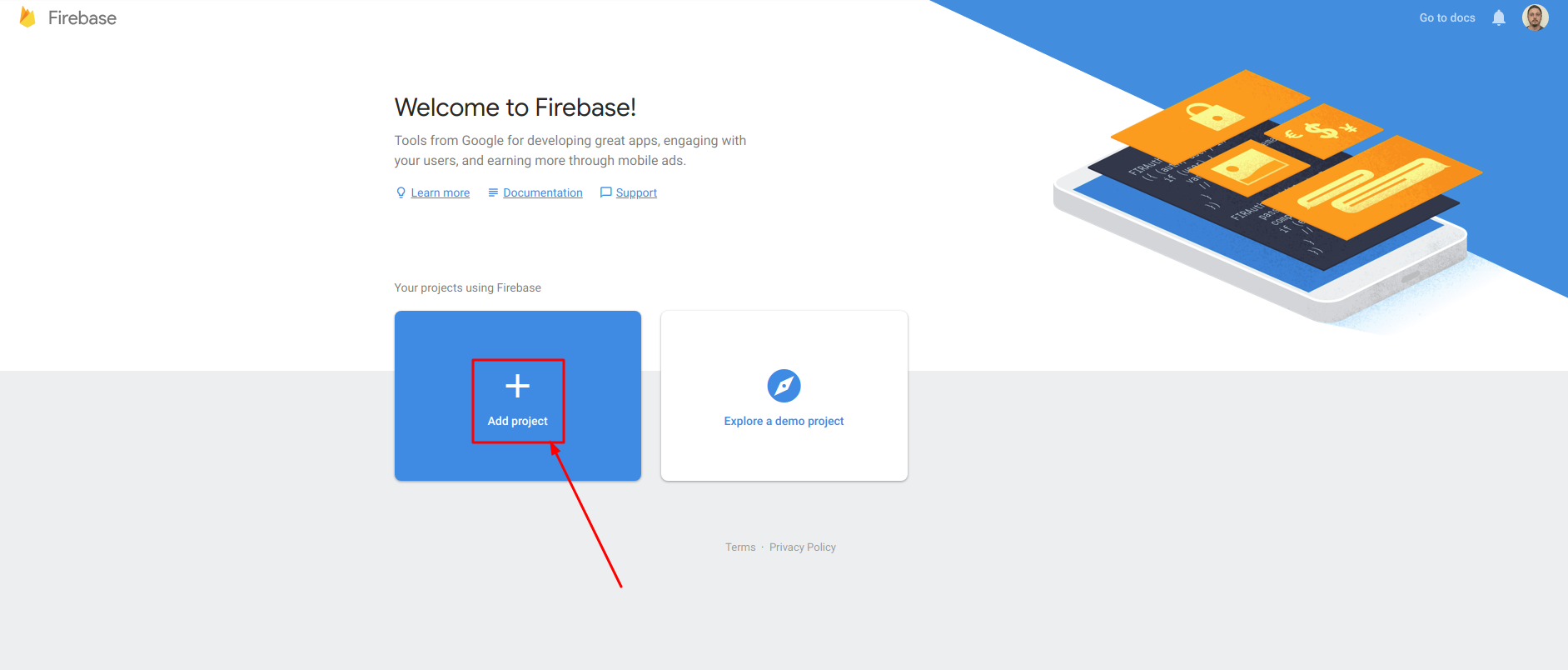 adding a project in Firebase