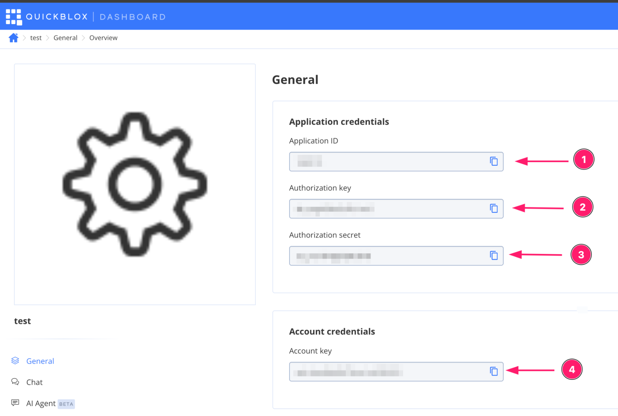 QuickBlox dashboard