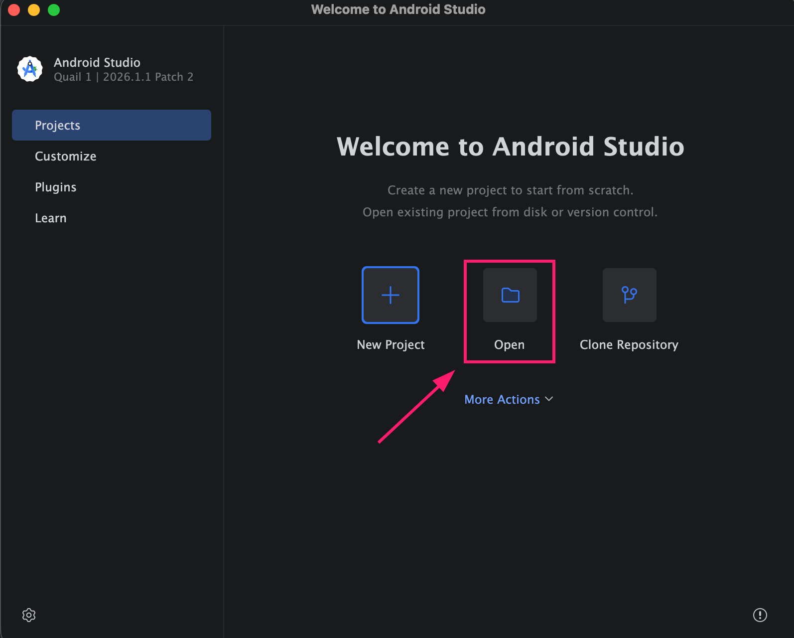 Android studio dasboard