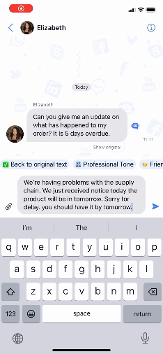 chat screen showing AI rephrase