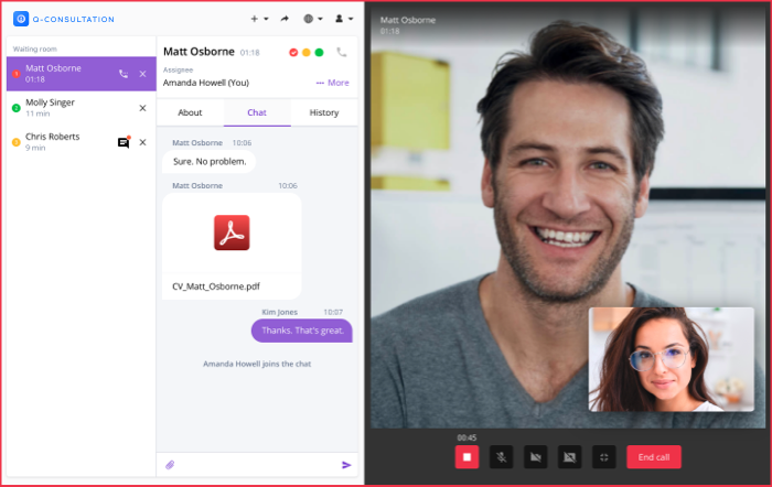 provider view of video call