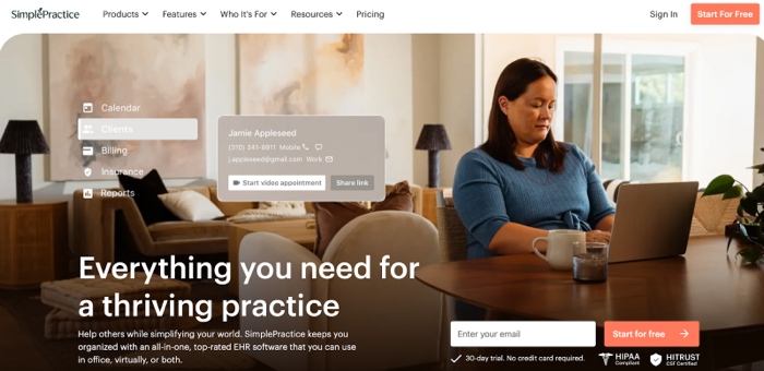 SimplePractice homepage